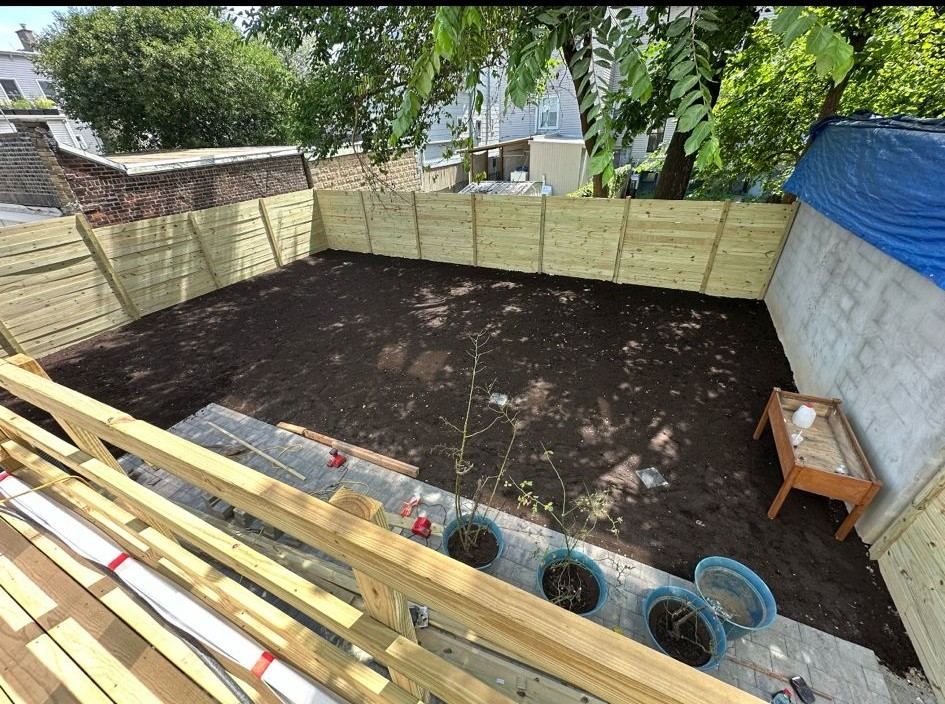 Atlantic County NJ sod installation prep with a cleared backyard ready for grading, delivery staging, and fresh sod installation